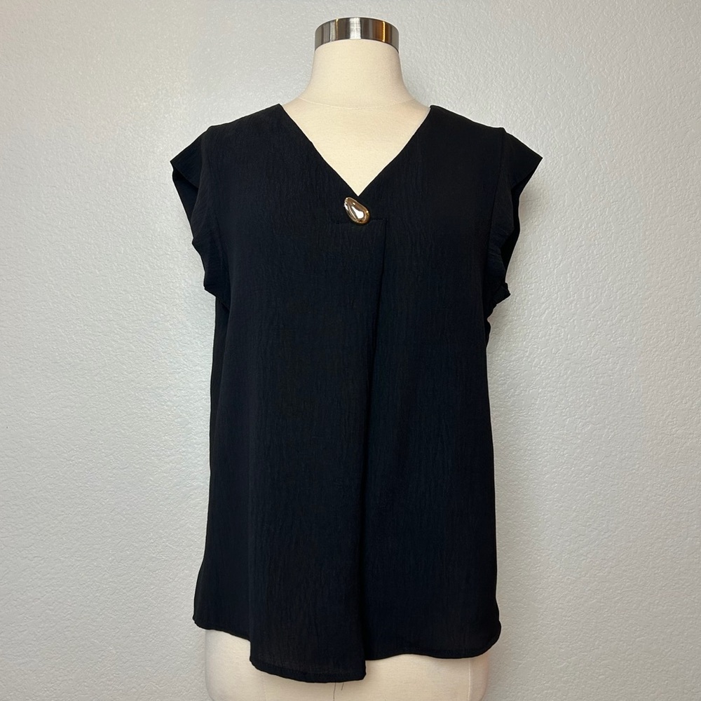 NWT AZ Fashion Blouse Women's S/M Black Relaxed Fit Cap Sleeve Vacation Cruise